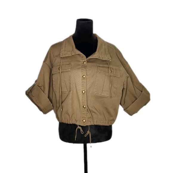 Lauren Ralph Lauren Vondra Cropped Boxy Utility Jacket Olive Twill Size 14 - Picture 2 of 8